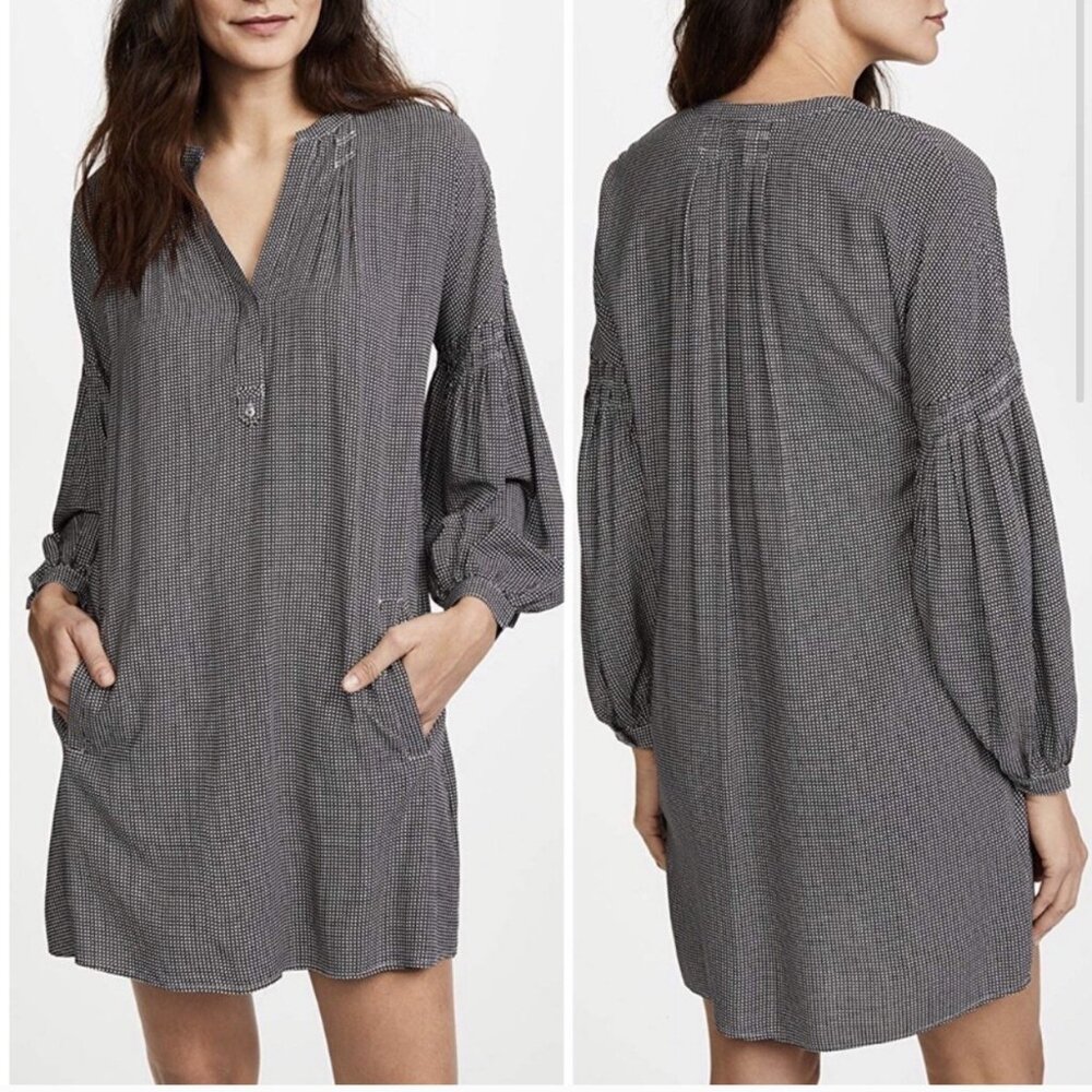 Joie Black and White Star Print Long Sleeve Shirt Dress - Size XS